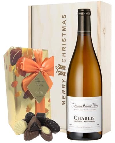 French Chablis White Wine Christmas Wine and Chocolate Gift Box