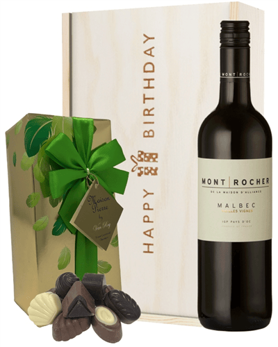 French Malbec Red Wine and Chocolate Birthday Gift Box