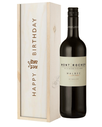 French Malbec Red Wine Birthday Gift In Wooden Box