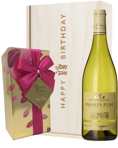 French Pouilly Fume White Wine and Chocolate Birthday Gift Box