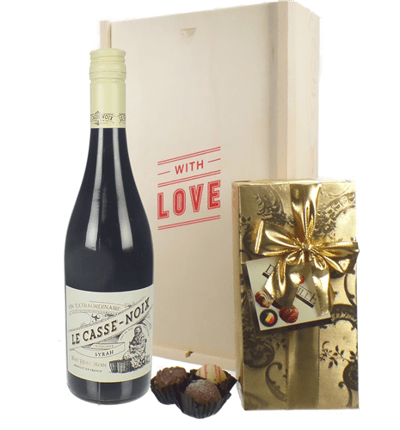 French Syrah Valentines Wine and Chocolate Gift Box