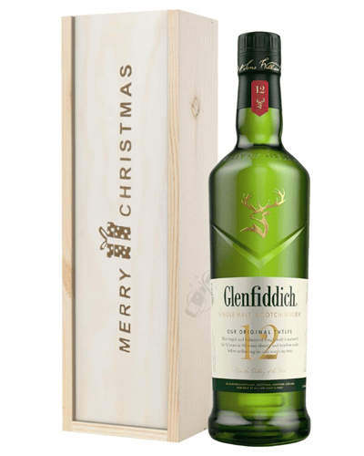 Glenfiddich 12 Year Old Single Malt Whisky Christmas Gift In Wooden Box