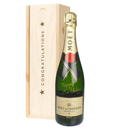 Happy Birthday Moet Champagne Congratulations Gift In Wooden Box