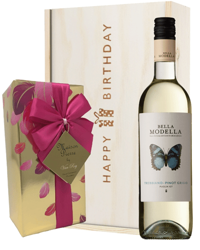 Italian Pinot Grigio Wine and Chocolate Birthday Gift Box