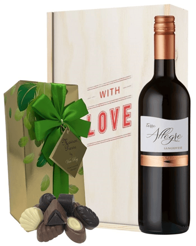 Italian Sangiovese Valentines Wine and Chocolate Gift Box