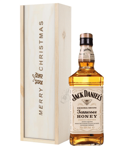 Jack Daniels Honey Whiskey Christmas Gift In Wooden Box