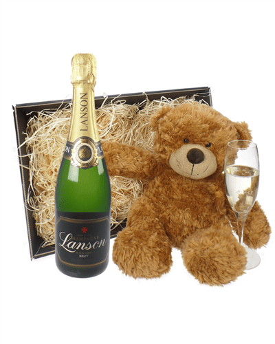 Lanson Champagne and Teddy Bear Gift Basket