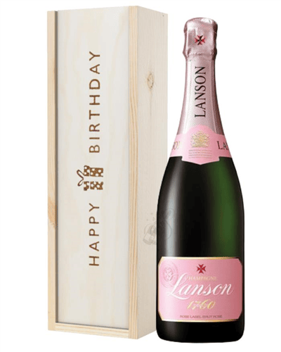 Lanson Rose Champagne Birthday Gift In Wooden Box