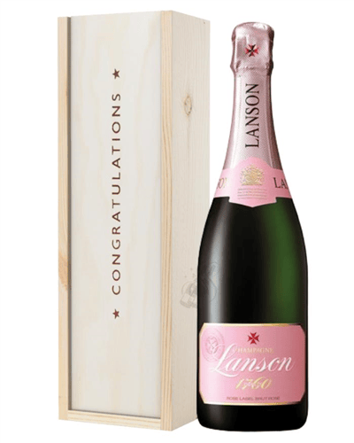 Lanson Rose Champagne Congratulations Gift In Wooden Box