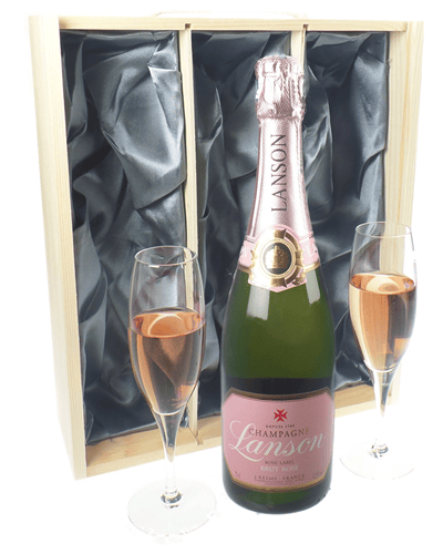Lanson Rose Champagne Gift Set With Flute Glasses