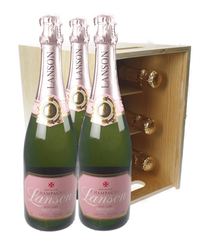 Lanson Rose Champagne Six Bottle Wooden Crate