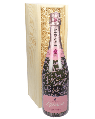 Lanson Rose Pink Message In The Bottle Champagne In Wooden Gift Box