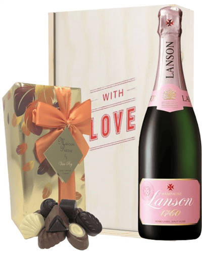 Lanson Rose Valentines Champagne and Chocolates Gift Box