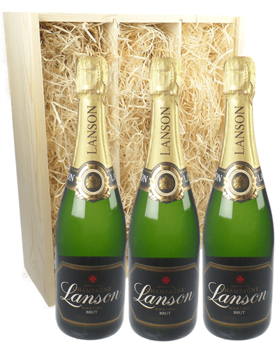 Lanson Three Bottle Champagne Gift in Wooden Box