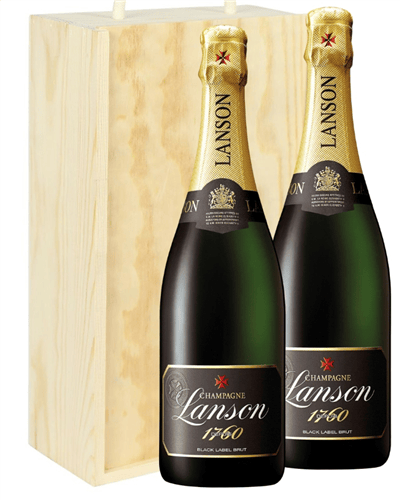 Lanson Two Bottle Champagne Gift in Wooden Box