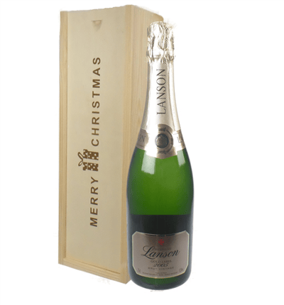 Lanson Vintage Champagne Single Bottle Christmas Gift In Wooden Box