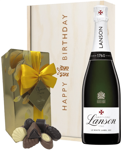 Lanson White Label Champagne and Chocolates Birthday Gift Box