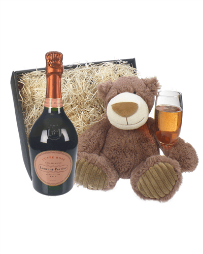 Laurent Perrier Rose Champagne and Teddy Bear Gift Basket