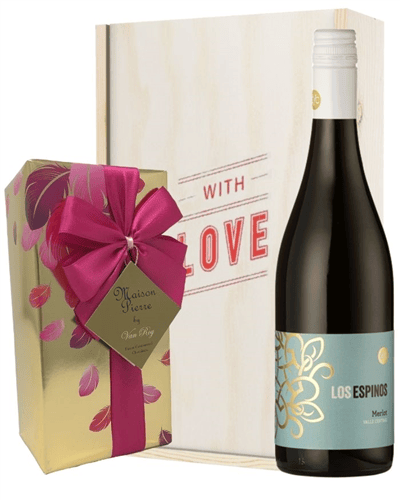 Merlot Red Wine Valentines Wine and Chocolate Gift Box
