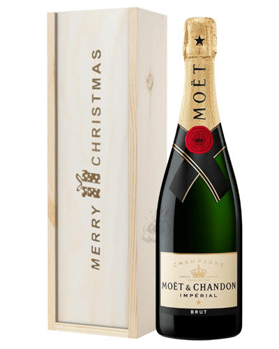 Moet et Chandon Champagne Single Bottle Christmas Gift In Wooden Box