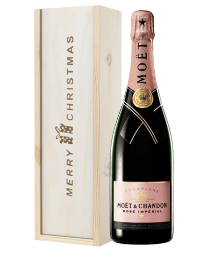 Moet et Chandon NV Rose Champagne Single Bottle Christmas Gift In Wooden Box