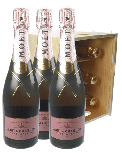 Moet et Chandon Rose Champagne Six Bottle Wooden Crate