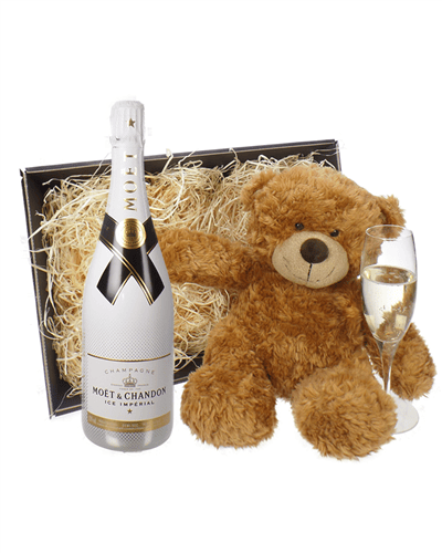 Moet Ice Imperial Champagne and Teddy Bear Gift Basket
