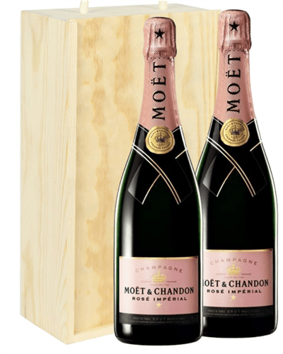 Moet Rose Two Bottle Champagne Gift in Wooden Box