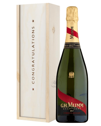 Mumm Cordon Rouge Champagne Congratulations Gift In Wooden Box