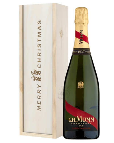 Mumm Cordon Rouge Champagne Single Bottle Christmas Gift In Wooden Box