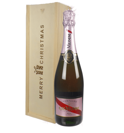 Mumm Rose Champagne Single Bottle Christmas Gift In Wooden Box