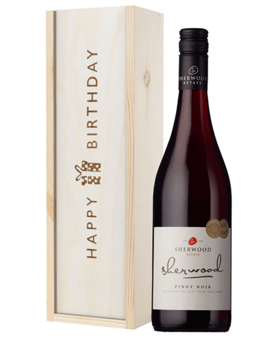 New Zealand Pinot Noir Red Wine Birthday Gift In Wooden Box