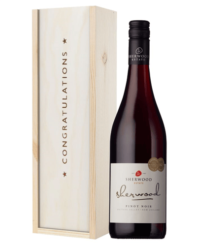 New Zealand Pinot Noir Red Wine Congratulations Gift In Wooden Box