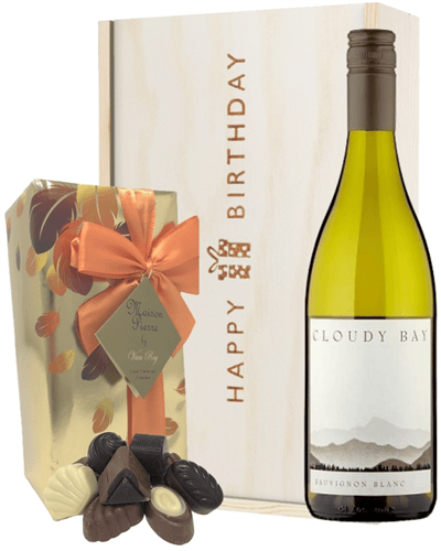 New Zealand Cloudy Bay Sauvignon Blanc Wine and Chocolate Birthday Gift Box