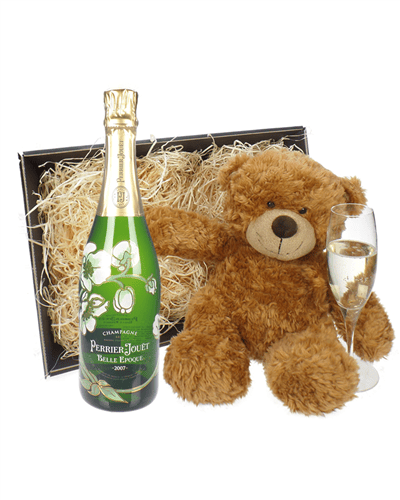 Perrier Jouet Belle Epoque Champagne and Teddy Bear Gift Basket