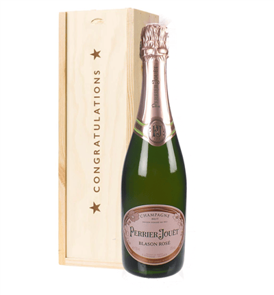 Perrier Jouet Rose Champagne Congratulations Gift In Wooden Box