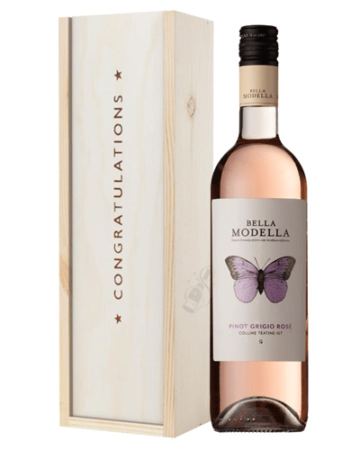 Pinot Grigio Rose Wine Congratulations Gift In Wooden Box
