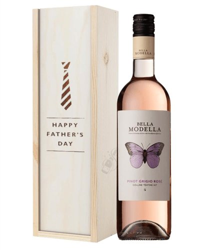 Pinot Grigio Rose Wine Fathers Day Gift In Wooden Box