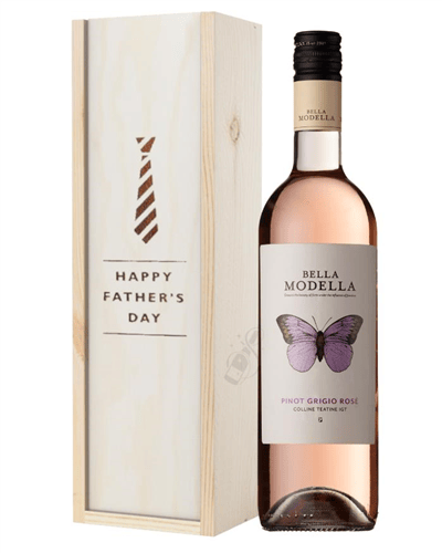 Pinot Grigio Rose Wine Fathers Day Gift In Wooden Box