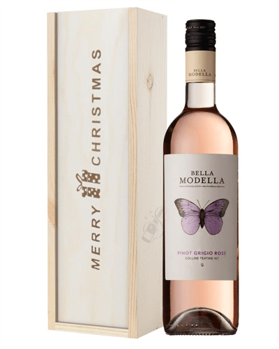 Pinot Grigio Rose Wine Single Bottle Christmas Gift In Wooden Box