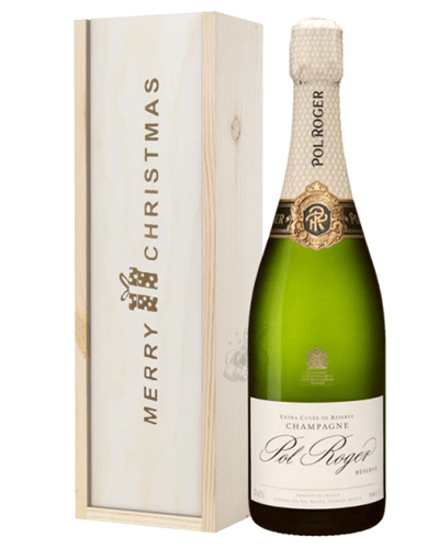 Pol Roger Champagne Single Bottle Christmas Gift In Wooden Box