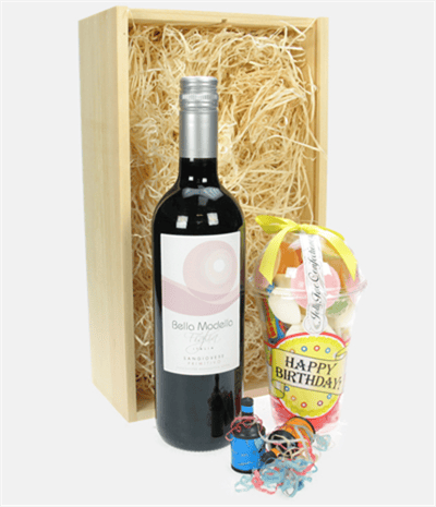 Red Wine And Retro Sweets Birthday Gift