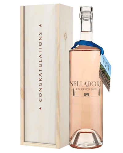 Selladore Rose Wine Congratulations Gift In Wooden Box