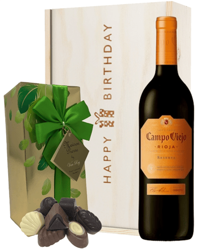 Spanish Rioja Reserva Red Wine and Chocolate Birthday Gift Box