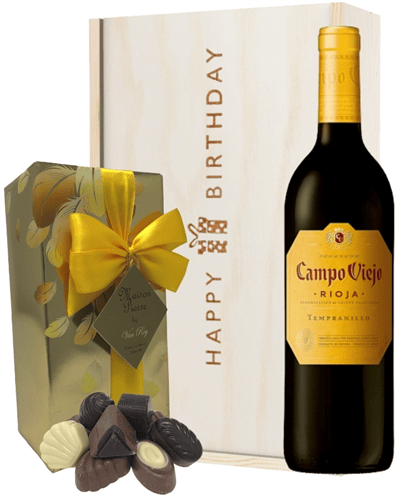 Spanish Rioja Tempranillo Red Wine and Chocolate Birthday Gift Box