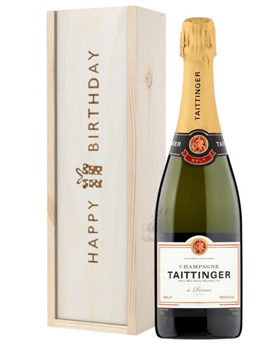 Taittinger Brut Champagne Birthday Gift In Wooden Box