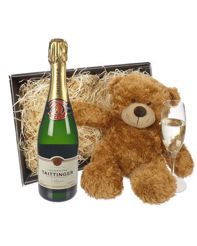 Taittinger Champagne and Teddy Bear Gift Basket