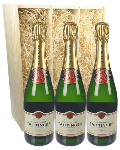 Taittinger Three Bottle Champagne Gift in Wooden Box