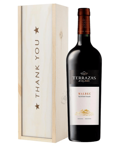 Terrazas Reserva Malbec Red Wine Thank You Gift In Wooden Box