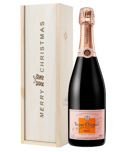 Veuve Clicquot Rose Champagne Single Bottle Christmas Gift In Wooden Box